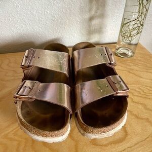 Birkenstock Metallic Rose Gold Two-Strap Sandals